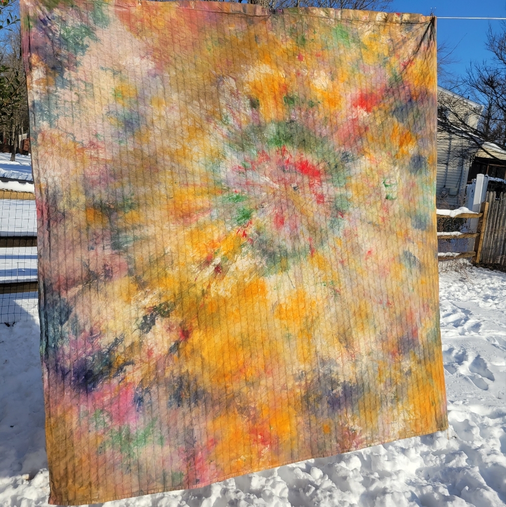 Cold process dyed shower curtain.